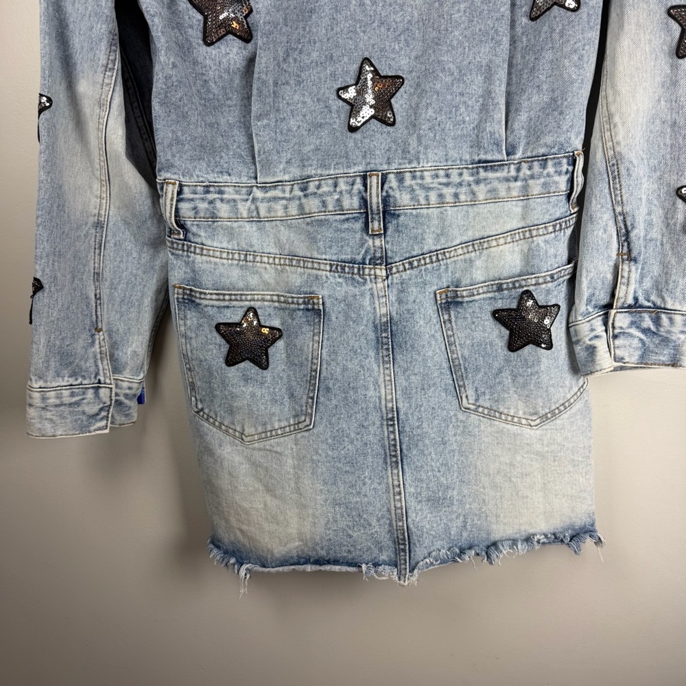 NWT Buddy Love RAELYNN DENIM Blue MINI DRESS Sequin Stars Rodeo Festival Large - Picture 6 of 14